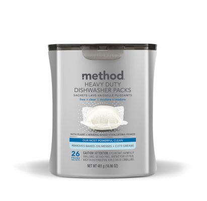 Method heavy duty dishwasher packs - free + clear, 26 ct